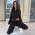 Fall Winter Casual Sweatshirt Outfit round Neck Zipper Top Sexy Cutout Loose Sweatpants Two Piece Set for Women