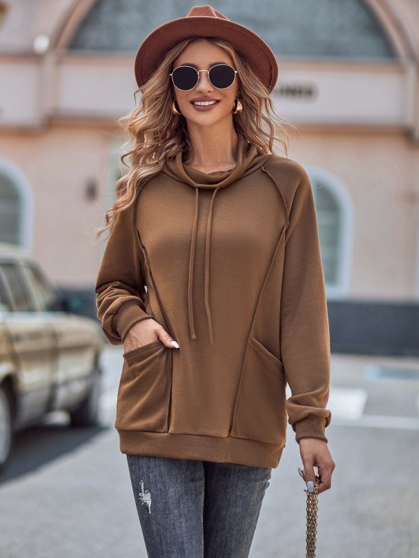 Fall Winter Casual Women Solid Color Turtleneck Patchwork Loose Sweater