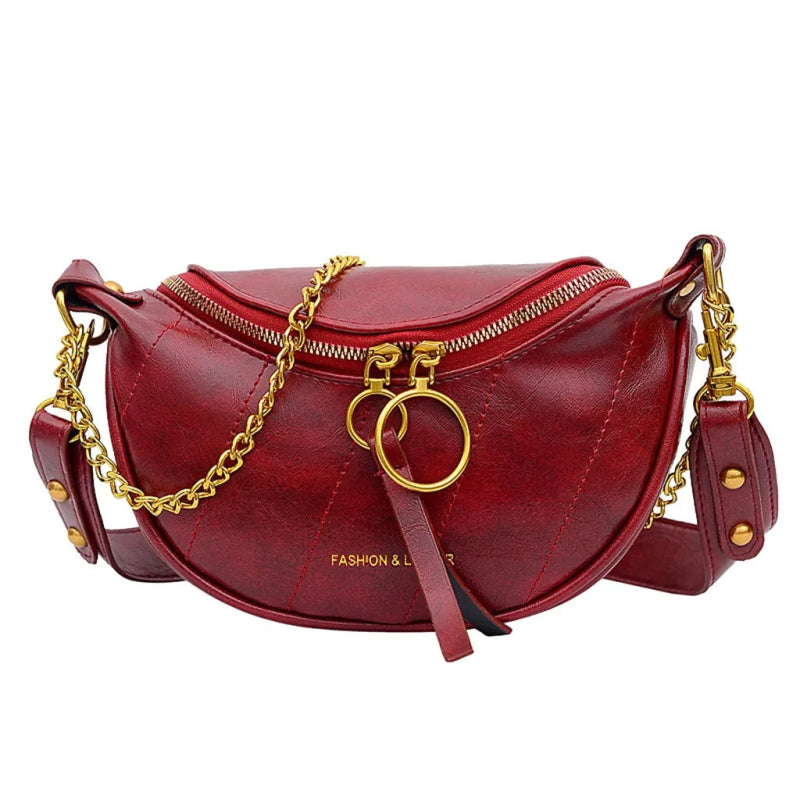 Fashion Double Zipper Bags Leather Shoulder Bags Crossbody Bag Chest Bags