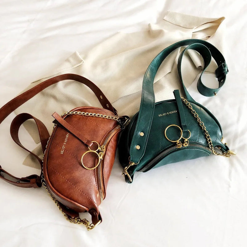 Fashion Double Zipper Bags Leather Shoulder Bags Crossbody Bag Chest Bags