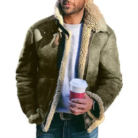 Faux leather winter warm thick men's jacket with large lapels - Premium Coats & Jackets for sale