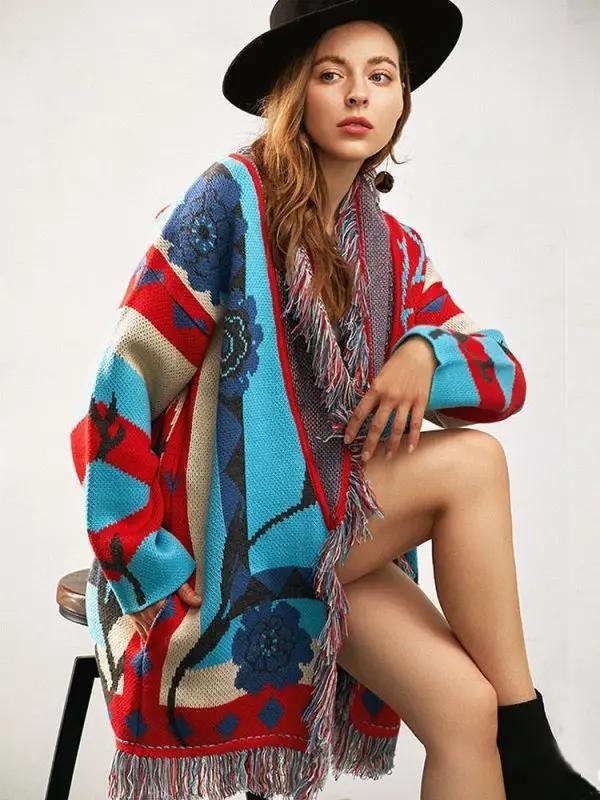 Fuzzy floral sweater cardigan kimono