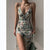 Geumxl Sexy Slit Dresses for Women Summer Dress New Deep V-Neck Backless Lace-up High Waist Floral Print Sleeveless Slip Dress