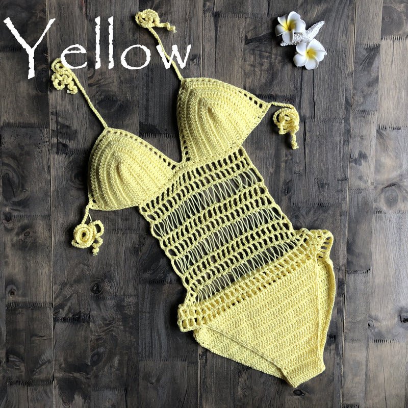 Halter Hand-Woven One-Piece Swimsuit Sexy Beach Hollow Out Cutout out German Swimsuit Women