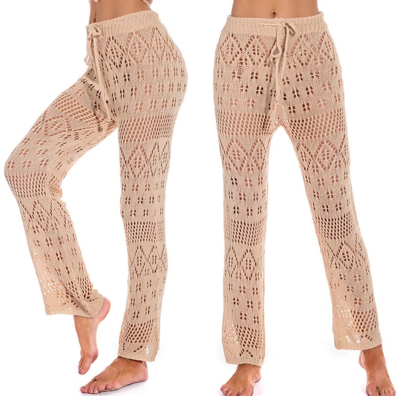 Hand Crochet Hollow Out Cutout out Strap Beach Pants Women Casual Trousers