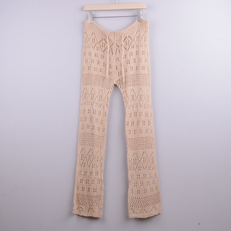 Hand Crochet Hollow Out Cutout out Strap Beach Pants Women Casual Trousers