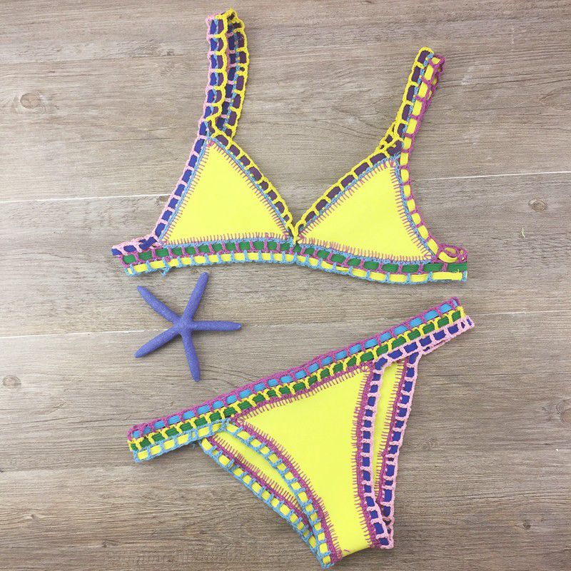 Hand Crocheted Bikini Knitted Stitching Swimsuit Set