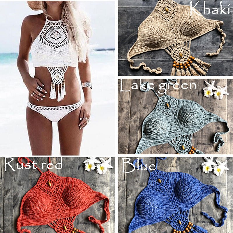 Hand Crocheting Bikini Backless Halter Bra Beach Swimsuit Yoga Tops