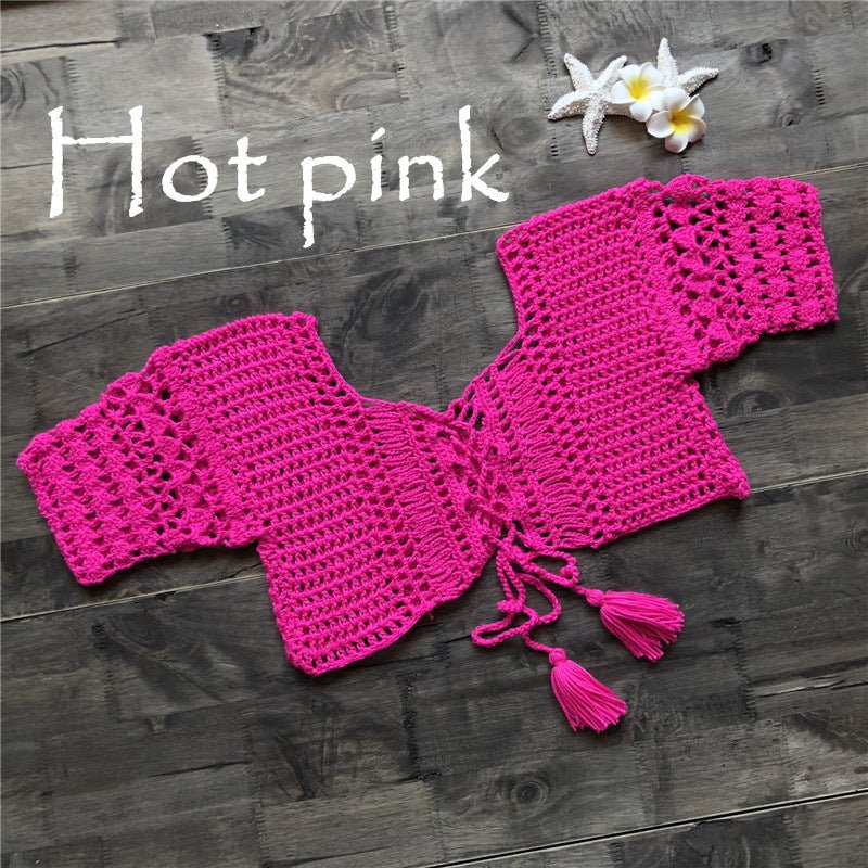 Handmade Crochet Hollow Out Cutout out Strap Bikini Beach Ladies Swimsuit Tops