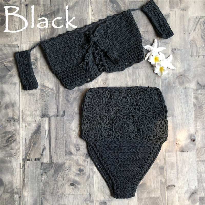 Handmade Crochet Hollow Out Cutout out Strap Bikini Beach Women Swimsuit Set