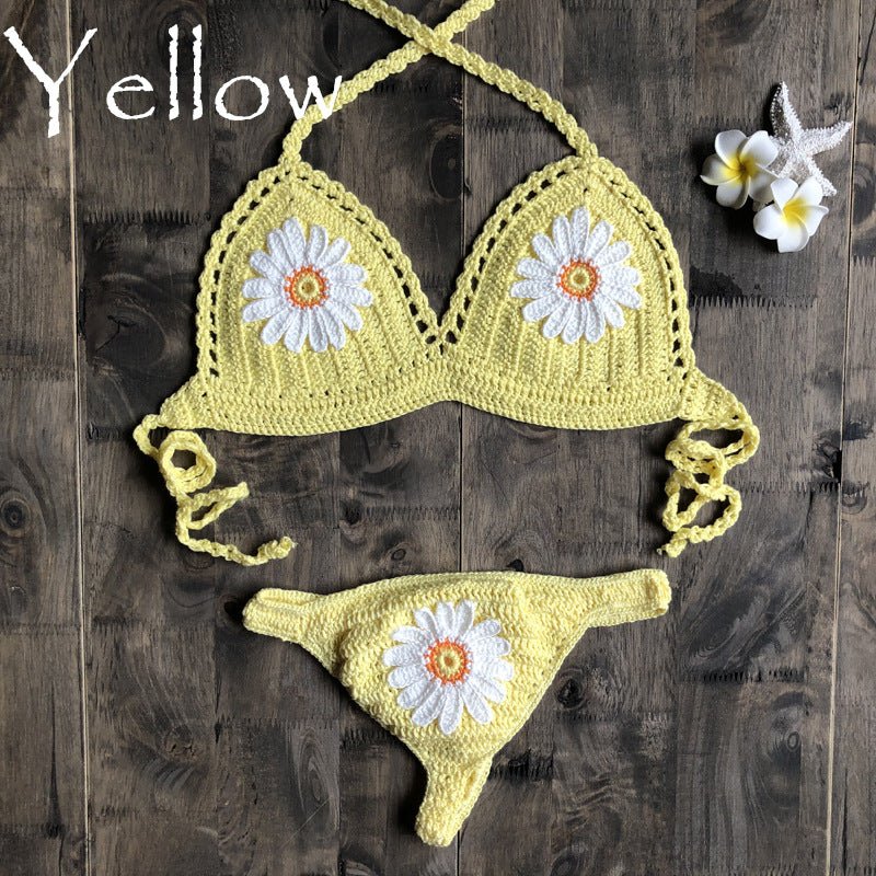 Handmade Woven Hollowed Knitted Women Sexy Bikini Split Swimsuit Set