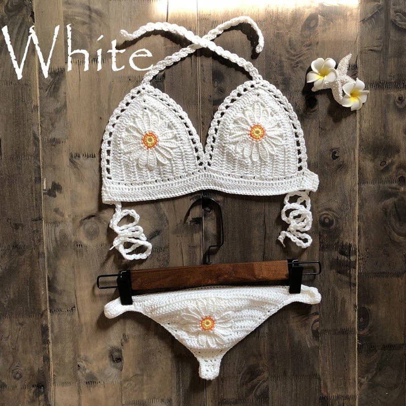 Handmade Woven Hollowed Knitted Women Sexy Bikini Split Swimsuit Set