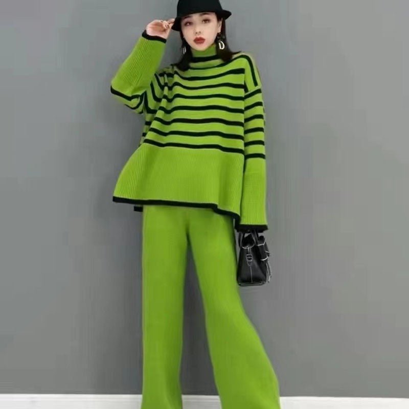 High Neck Sweater Wide Leg Trousers Two-Piece Suit Women&#39;s Autumn And Winter New Style Slim Loose