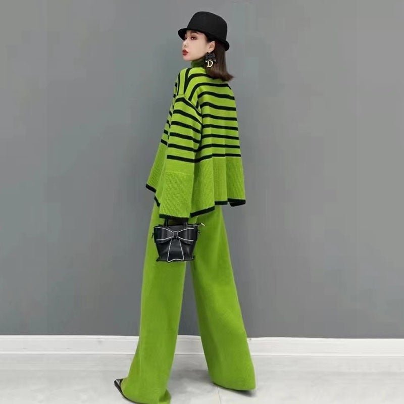 High Neck Sweater Wide Leg Trousers Two-Piece Suit Women&#39;s Autumn And Winter New Style Slim Loose