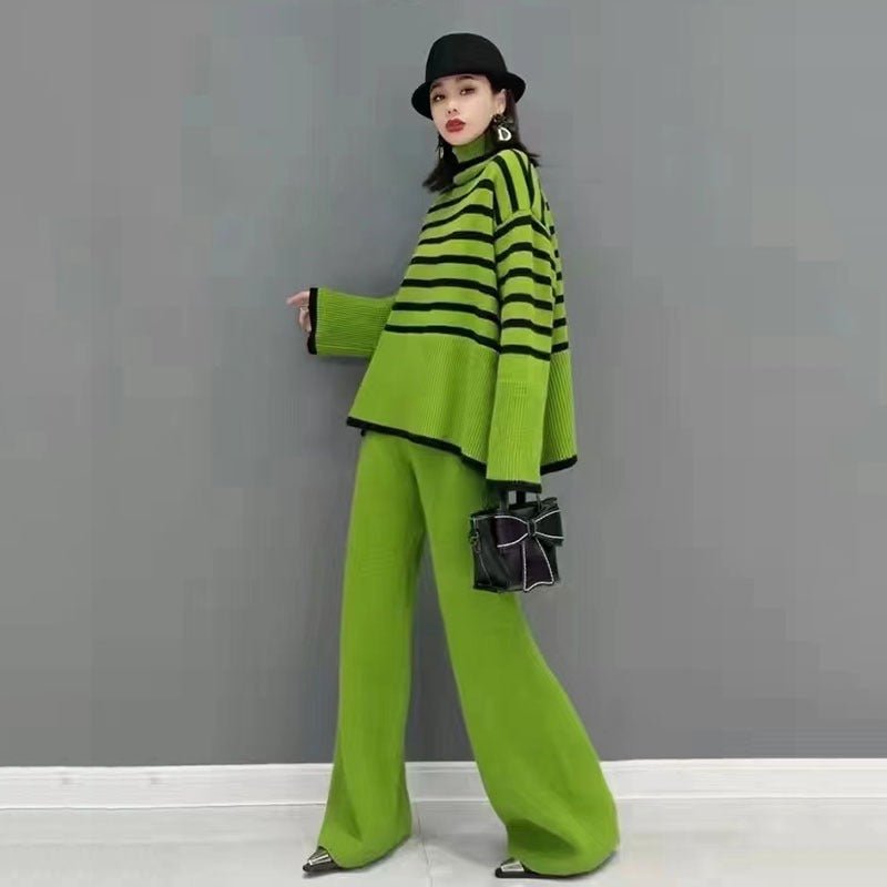 High Neck Sweater Wide Leg Trousers Two-Piece Suit Women's Autumn And Winter New Style Slim Loose