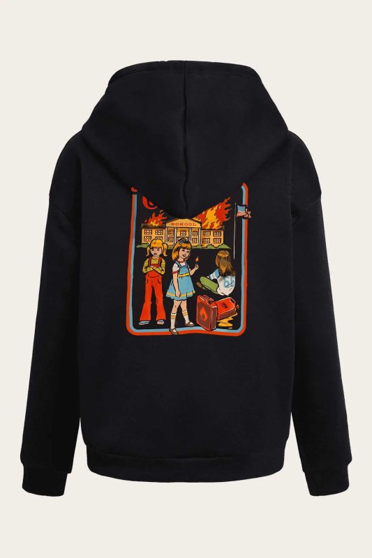 Hooded Sweater Autumn Winter Cartoon Horror Print Hooded Casual Loose Sweater