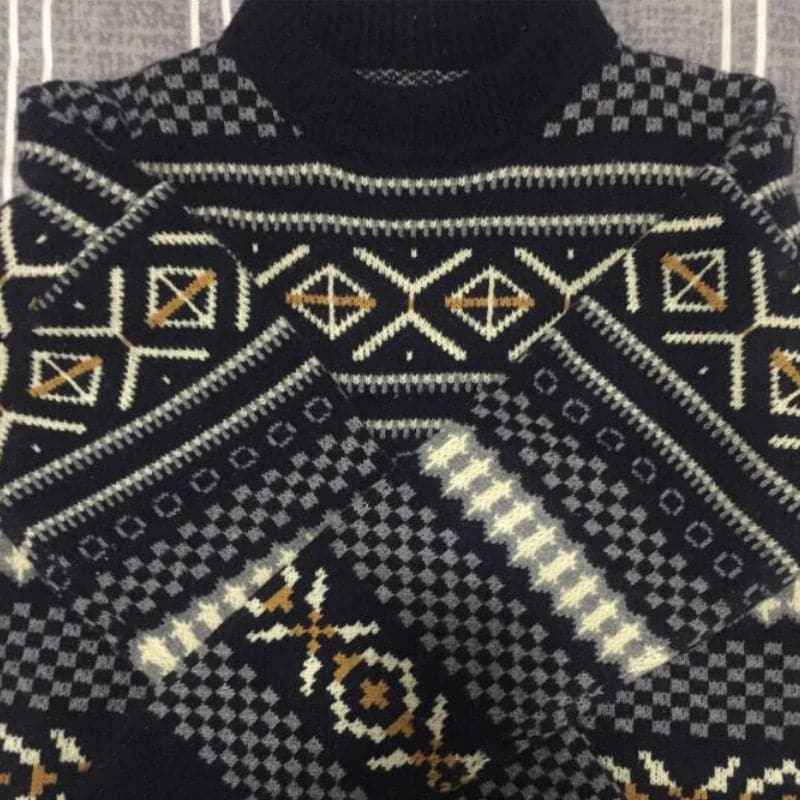 Indie Retro Knitted Jacquard Pullover Sweater