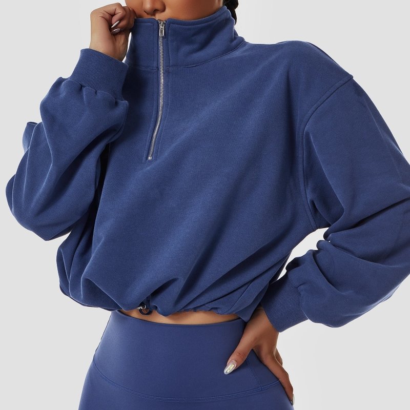 Ins Pullover High Neck Body-Building Sweater For Women Outdoor Running Zipper Loose Long Sleeve Sweater