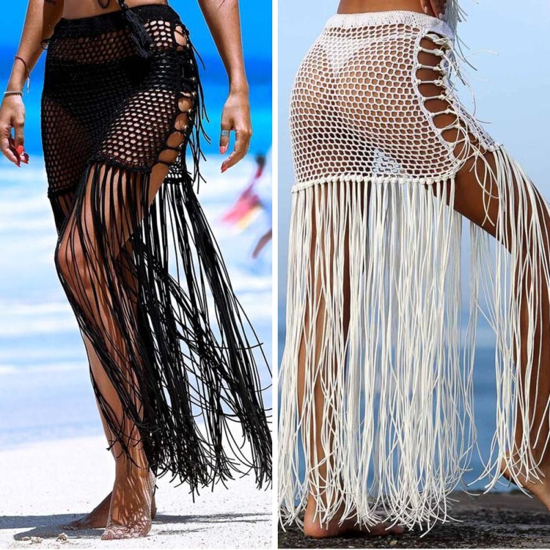 Internet Celebrity Tassel Iron Hoop with Handmade Woven Hollowed Swimsuit Bikini Dress