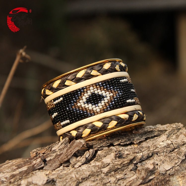 Jewelry Nepalese Boho Bracelet Beaded Patch Wide Open Bracelet