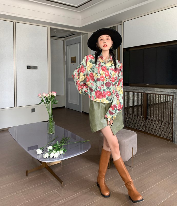 Long-Sleeved Floral Shirt Women's Retro Spring And Autumn Design Niche New Korean Style Loose And Thin Top