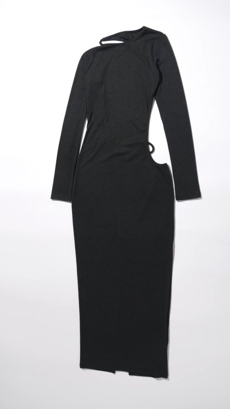 M22DS347 Autumn New Long Sleeve Open Back Strap Long Sexy Dress Women's Dress