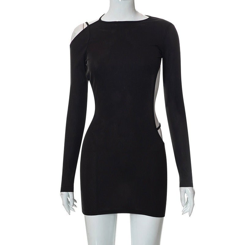 M22DS347 Autumn New Long Sleeve Open Back Strap Long Sexy Dress Women's Dress