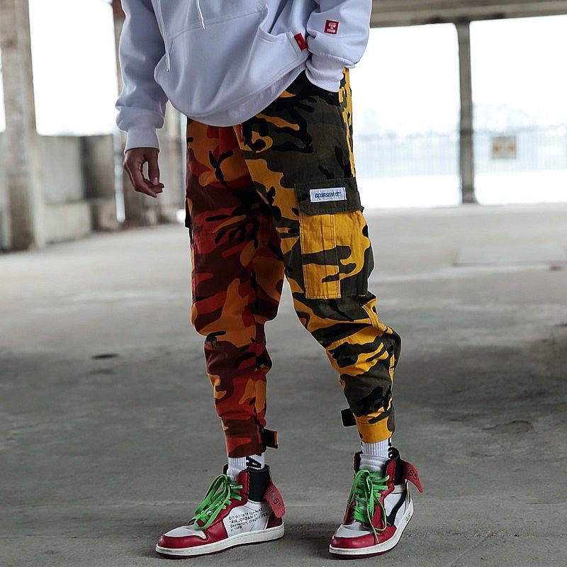 Men camouflage cargo jogger pants teenager hip pop camo Harajuku trackpants male