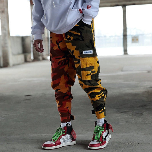 Men camouflage cargo jogger pants teenager hip pop camo Harajuku trackpants male