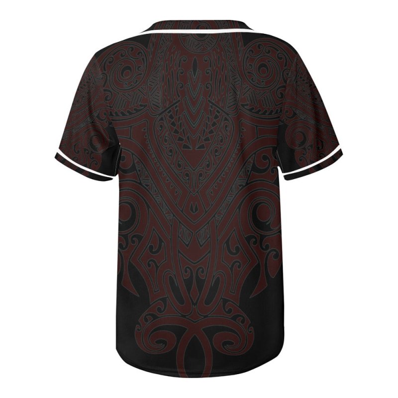 Men&#39;s All Over Print Baseball Jersey - Maori hieratic style dark red