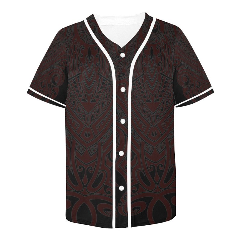 Men&#39;s All Over Print Baseball Jersey - Maori hieratic style dark red