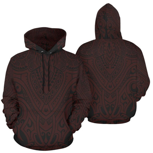 Men's All Over Print Hoodie (USA Size) (Model H13) - Maori hieratic style dark red