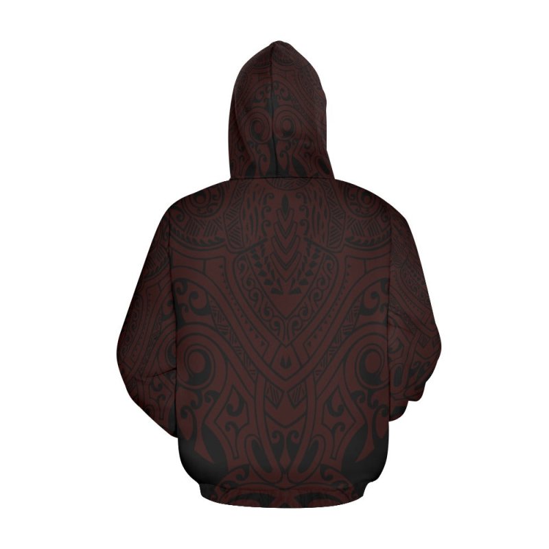Men's All Over Print Hoodie (USA Size) (Model H13) - Maori hieratic style dark red