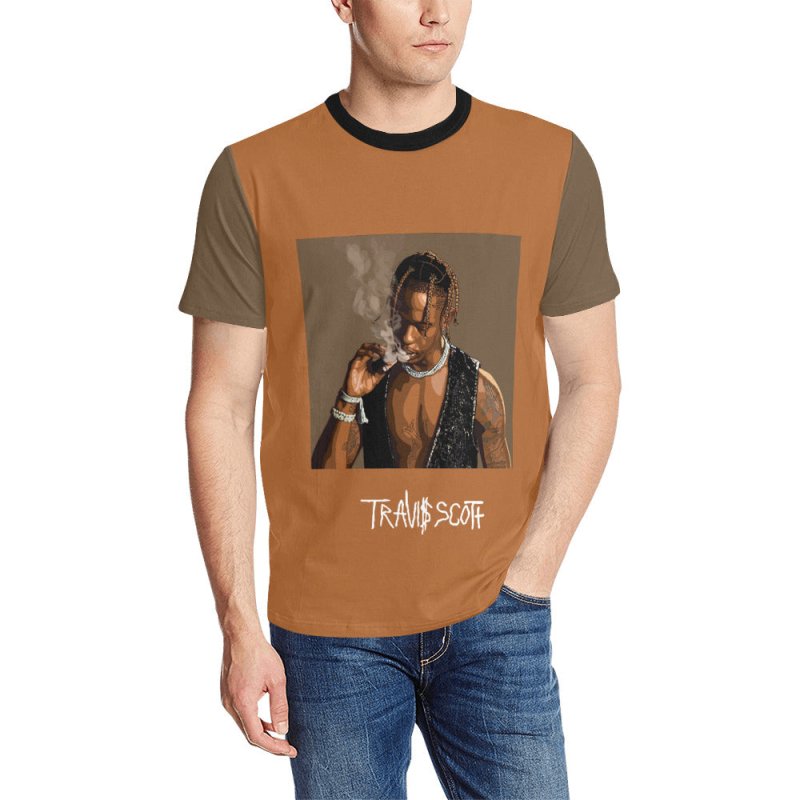 Men's All Over Print T-shirt(Model T63) - Travis Scott Portrait Illustration
