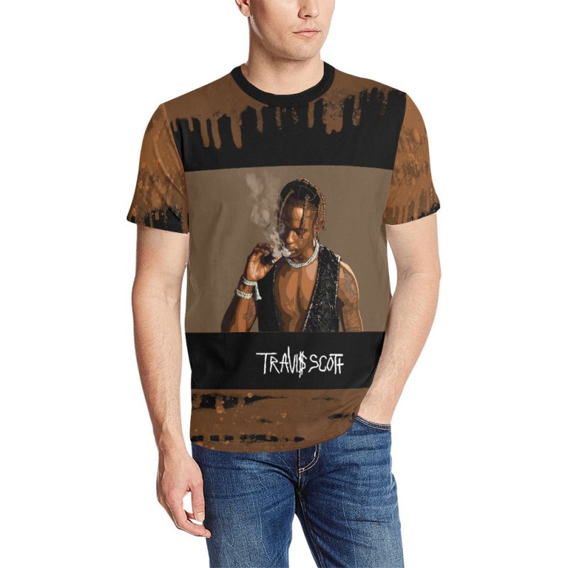 Men's All Over Print T-shirt(Model T63) - Travis Scott Portrait Illustration