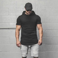 Mens Bodybuilding Hoodies - Gyms Hooded Short Sleeve Fitness Clothing - Premium Shirts & Tops for sale