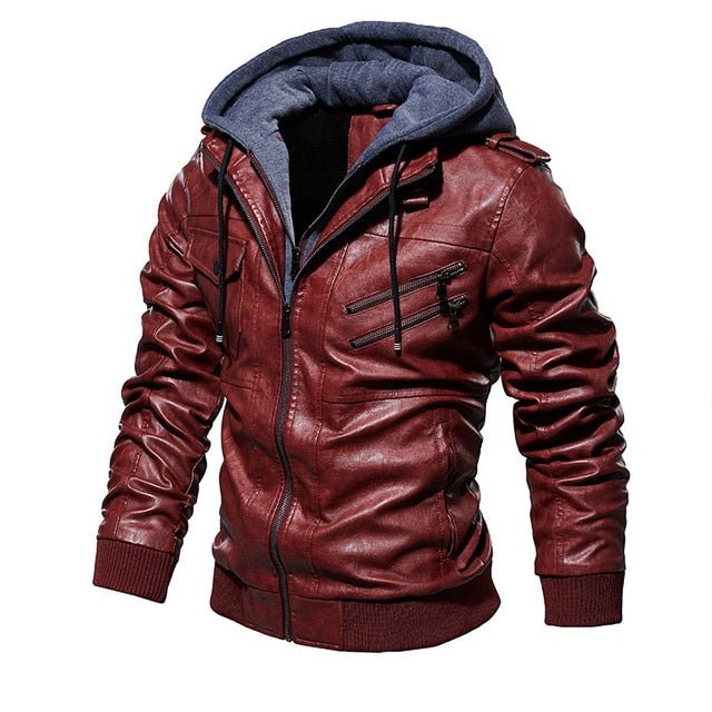 Men's Hooded Leather Jacket
