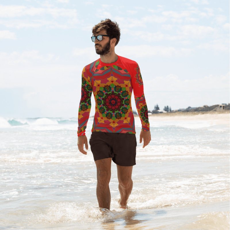 Men's Rash Guard - Mandala Red Colros