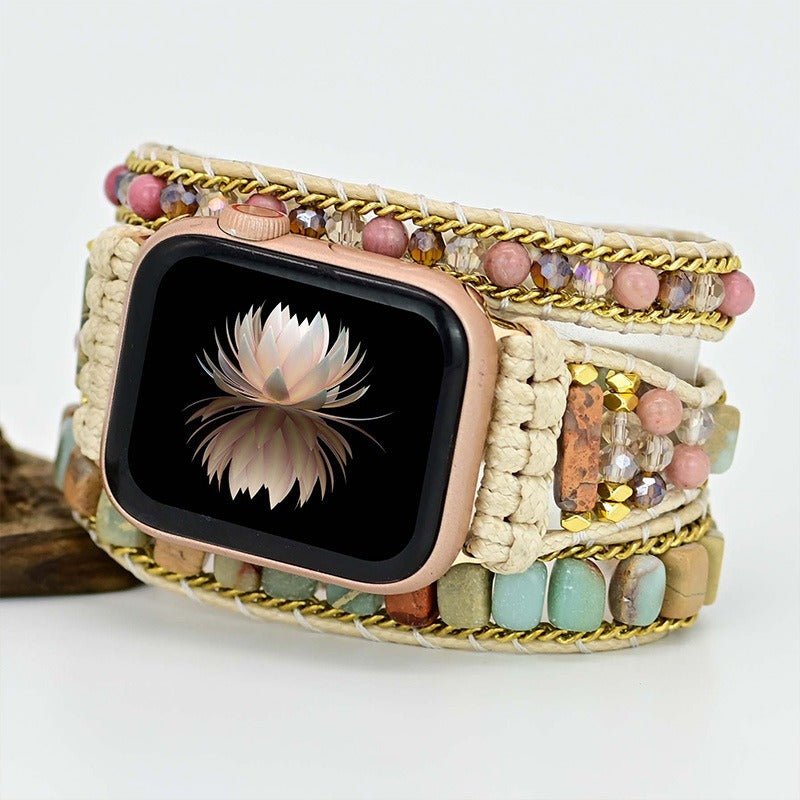 Natural Stone Watchband 3-Layer Winding Apple Watch Band Stone Bead Woven Watchband Bracelet