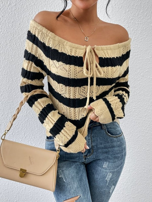 Neckless ribbed knit sweater