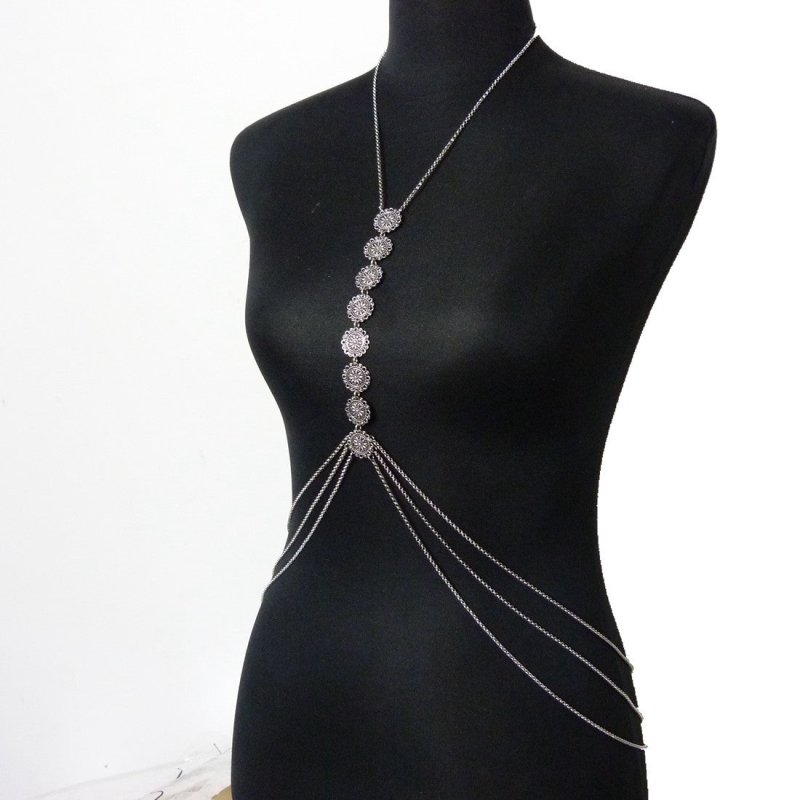 New Accessories Sexy Fashion Texture Simple Carved Disc Body Chain