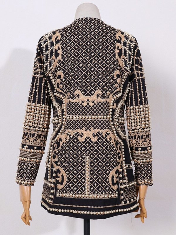 New Beaded Geometric Autumn Winter Long Sleeves V-Neck Vintage Ladies Outwear vintage fashion Overcoats