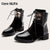 New Martin Boots Women's English Style New Round Toe Square Heel Chelsea Short Boots Winter