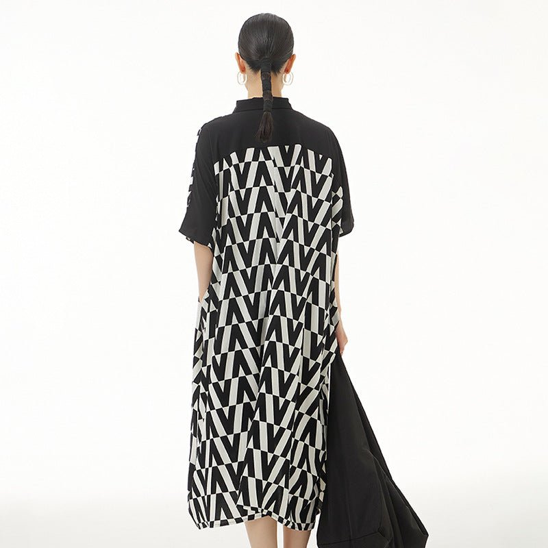 New Plus Size Women's Geometric Pattern Print Dress Loose Slim Oversized Dress