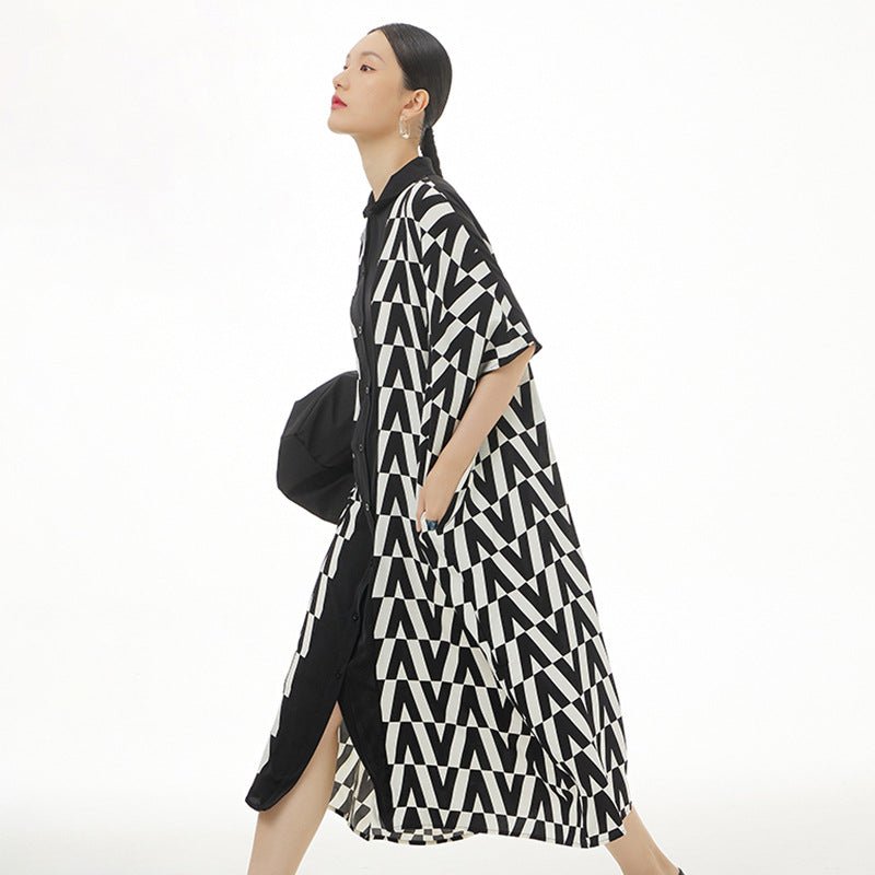 New Plus Size Women's Geometric Pattern Print Dress Loose Slim Oversized Dress
