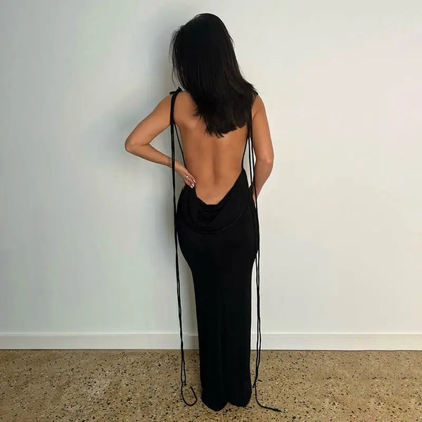 New Sexy Slim Hot Girl Long Dress Lace up Open Backpack Hip Dress Long Dress Women - Premium dresses for sale