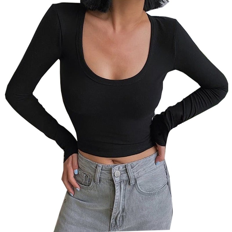 New Spring And Summer Long Sleeved T-Shirt Women's Short Round Neck T-Shirt Fashion Casual Top