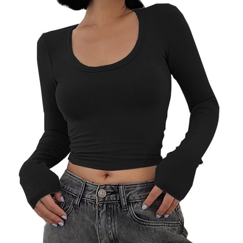 New Spring And Summer Long Sleeved T-Shirt Women's Short Round Neck T-Shirt Fashion Casual Top