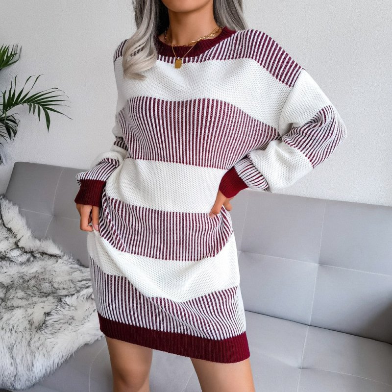 Off Shoulder Knitted Sweater Dresses For Women Autumn Winter Lantern Long Sleeve Dress Ladies Casual Dress