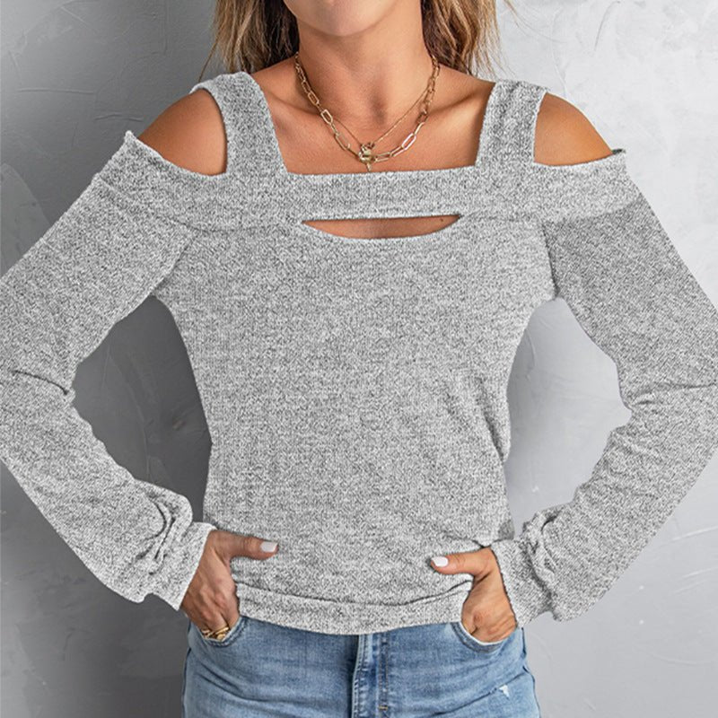 off-the-Shoulder Long Sleeve Top Women Slim Solid Color Casual T-shirt